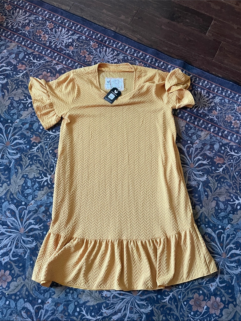 Yellow Women’s Textured Ruffle-Hem Dress